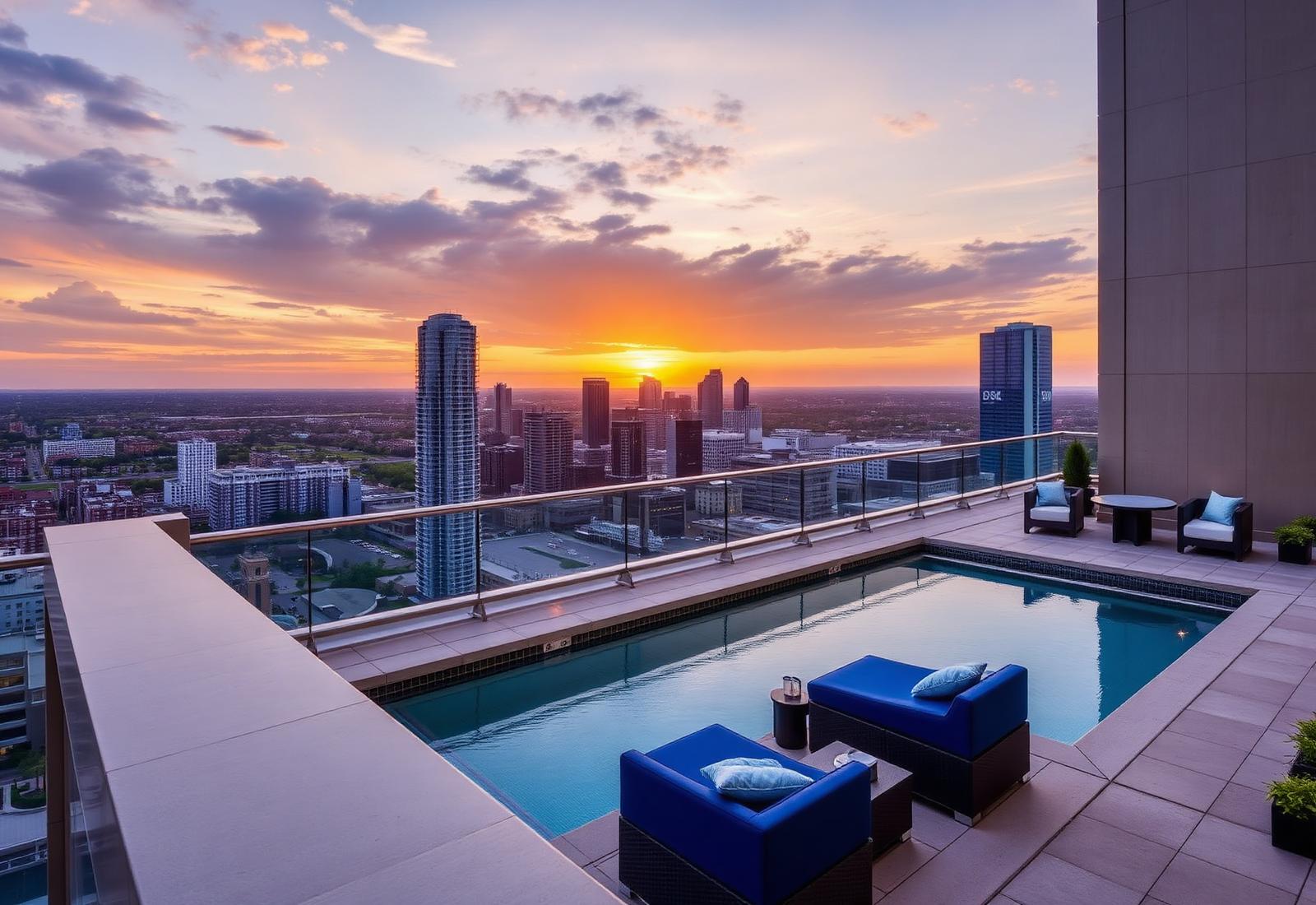 Rooftop amenity deck overlooking the city